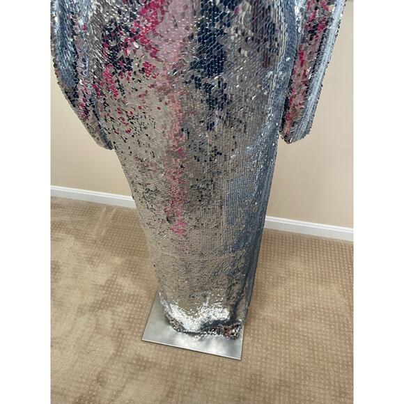 Retrofete Lucia Sequin Embellished Long Sleeve High Neck Silver Maxi Dress Sz S - Picture 6 of 9